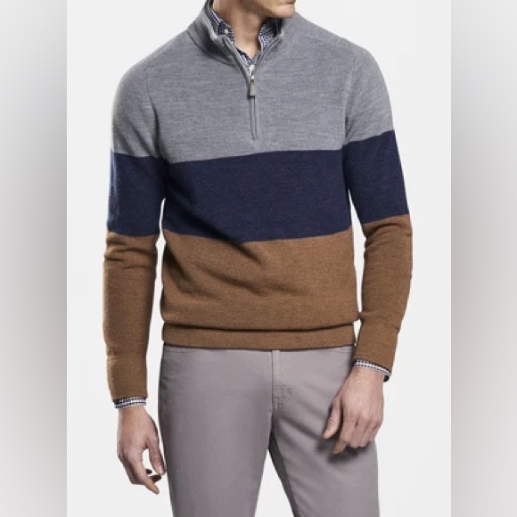 PETER MILLAR SADDLE COLOR BLOCK 1/4 ZIP SWEATER MF19S76